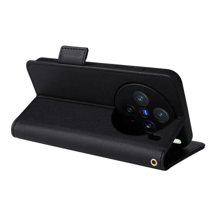 Custodia per vivo X200 Pro mini 5G, texture in pelle di litchi, portafoglio flip cover per telefono - Nero