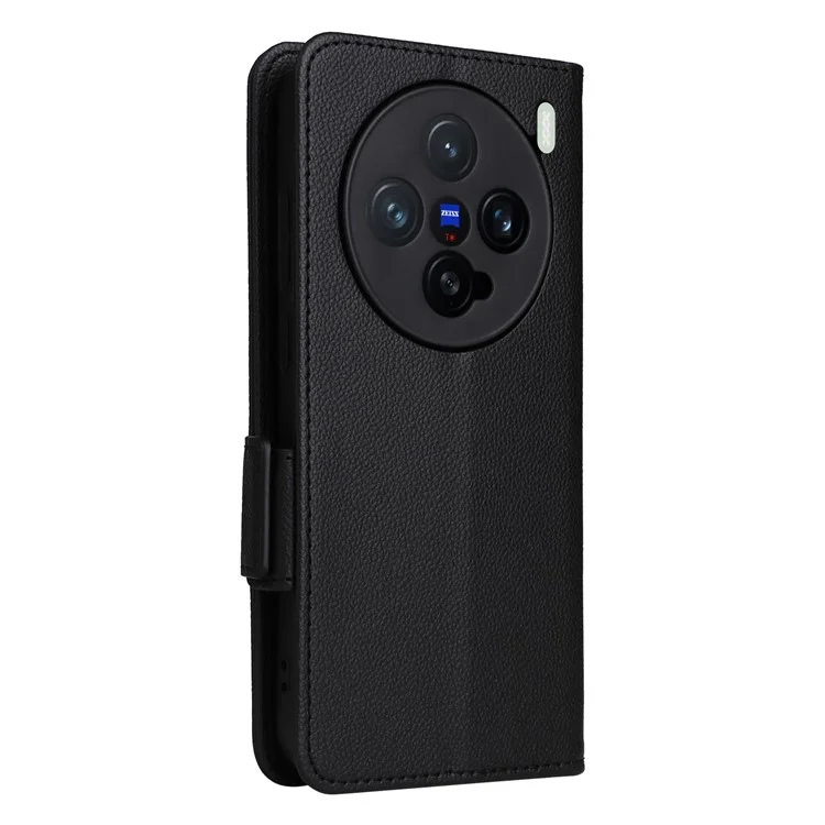 Custodia per vivo X200 Pro mini 5G, texture in pelle di litchi, portafoglio flip cover per telefono - Nero