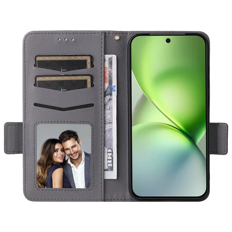 For vivo X200 Pro mini 5G Case with Wrist Strap Litchi Texture PU Leather Wallet Phone Cover - Grey