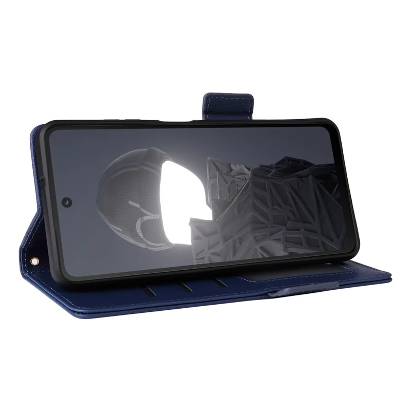 For HMD Fusion 5G Case with Wrist Strap Litchi Texture PU Leather Wallet Phone Cover - Dark Blue