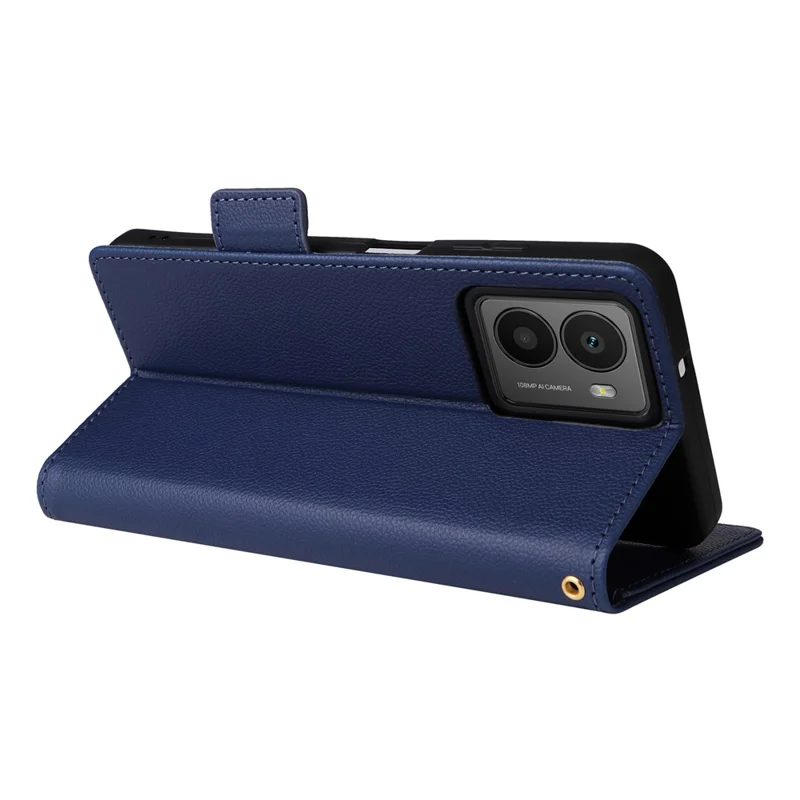 For HMD Fusion 5G Case with Wrist Strap Litchi Texture PU Leather Wallet Phone Cover - Dark Blue