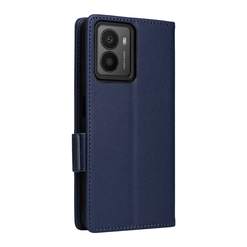 For HMD Fusion 5G Case with Wrist Strap Litchi Texture PU Leather Wallet Phone Cover - Dark Blue