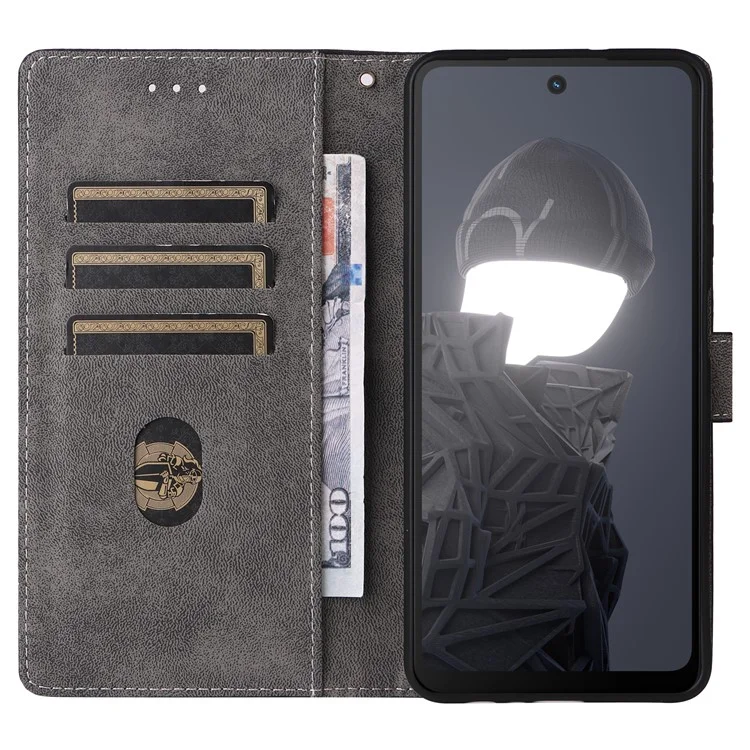 Funda billetera para teléfono HMD Fusion 5G con bloqueo RFID de piel de PU, tapa abatible y soporte - Negro