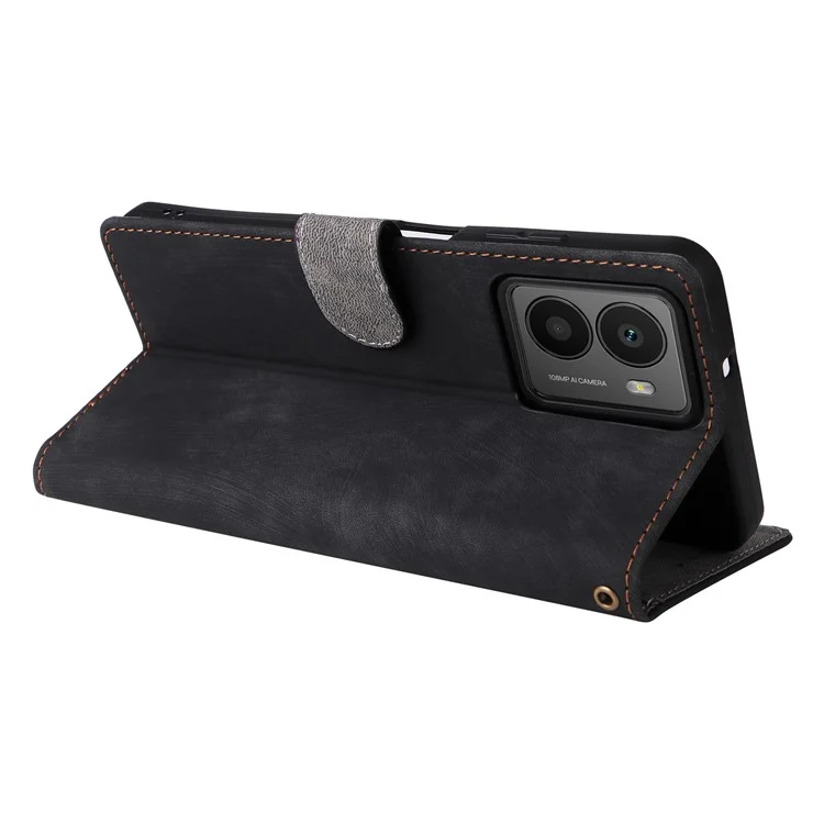 Funda billetera para teléfono HMD Fusion 5G con bloqueo RFID de piel de PU, tapa abatible y soporte - Negro