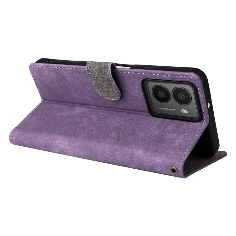 Funda de teléfono tipo cartera para HMD Fusion 5G con bloqueo RFID de piel de imitación, tapa abatible y soporte - Morado