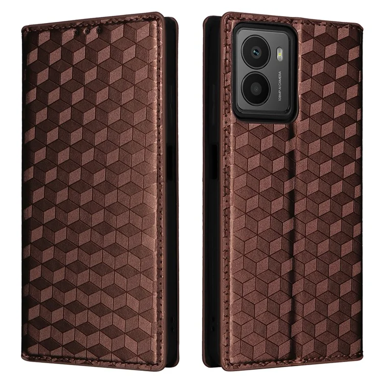 Funda de cuero con estampado de rombos para HMD Fusion 5G Wallet Case - Marrón
