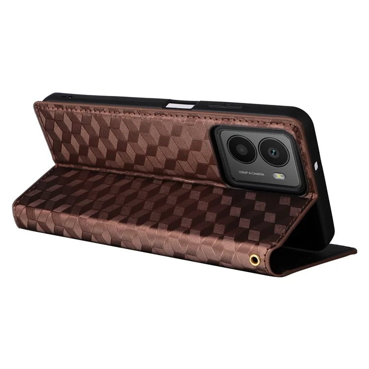 Funda de cuero con estampado de rombos para HMD Fusion 5G Wallet Case - Marrón