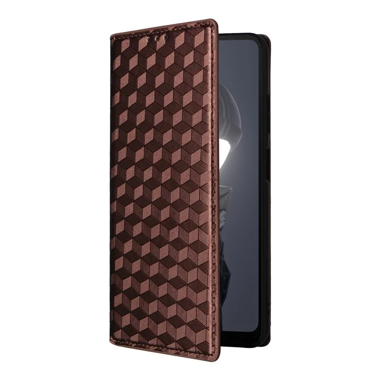 Funda de cuero con estampado de rombos para HMD Fusion 5G Wallet Case - Marrón