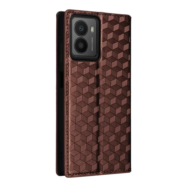 Funda de cuero con estampado de rombos para HMD Fusion 5G Wallet Case - Marrón