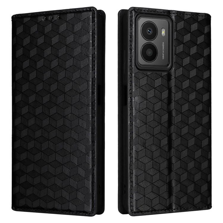 Para HMD Fusion 5G Wallet Case Rhombus Imprinted Leather Phone Cover - Negro