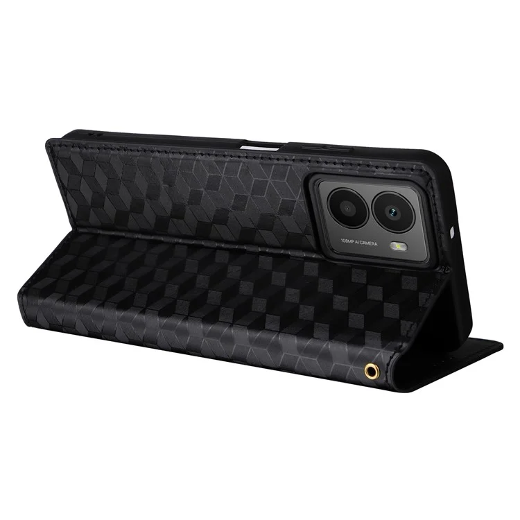 Para HMD Fusion 5G Wallet Case Rhombus Imprinted Leather Phone Cover - Negro