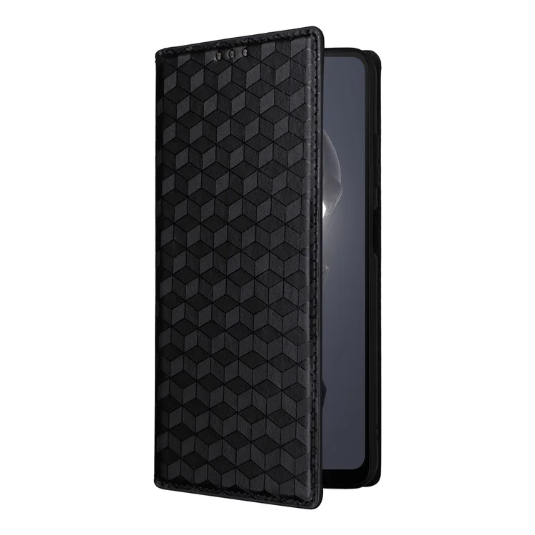 Para HMD Fusion 5G Wallet Case Rhombus Imprinted Leather Phone Cover - Negro