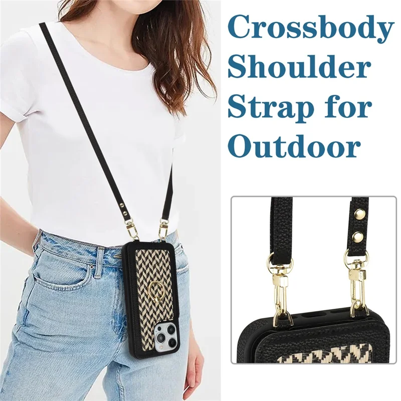 For iPhone 16 Pro Case with Card Holder, Kickstand, RFID Blocking PU+TPU Phone Back Cover - Black