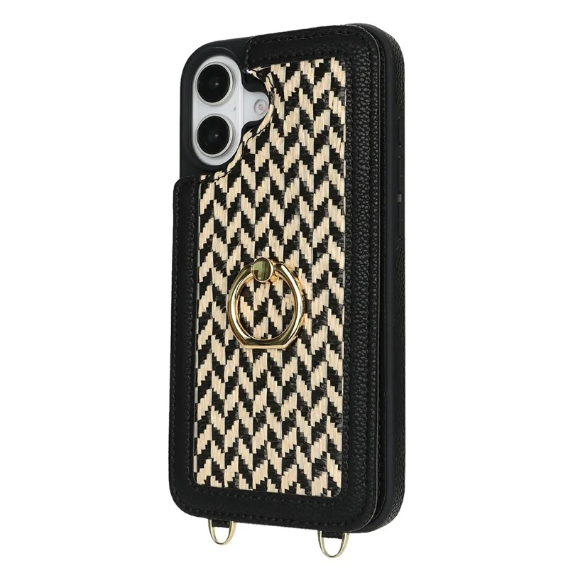 For iPhone 16 Plus Case with Card Holder, Kickstand, RFID Blocking PU+TPU Phone Back Cover - Black
