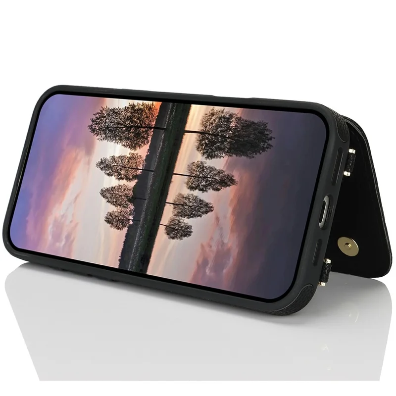 For iPhone 16 Plus Case with Card Holder, Kickstand, RFID Blocking PU+TPU Phone Back Cover - Black
