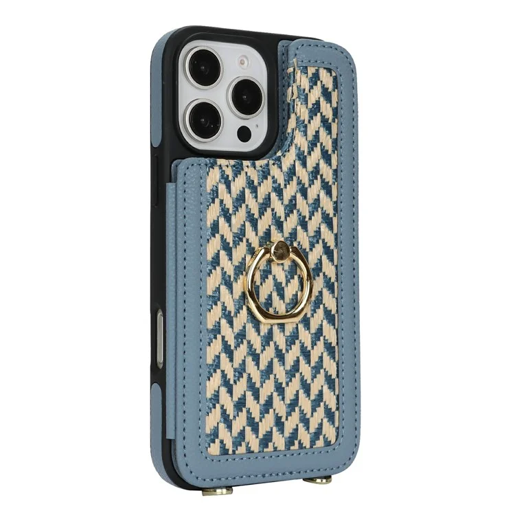 For iPhone 15 Pro Max Case with Card Holder, Kickstand, RFID Blocking PU+TPU Phone Back Cover - Blue