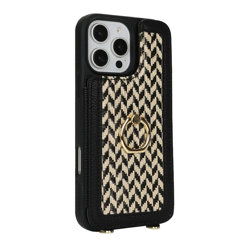 For iPhone 15 Pro Max Case with Card Holder, Kickstand, RFID Blocking PU+TPU Phone Back Cover - Black