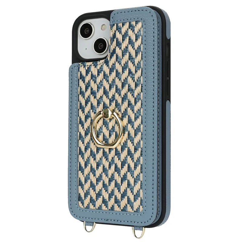 For iPhone 15 Case with Card Holder, Kickstand, RFID Blocking PU+TPU Phone Back Cover - Blue