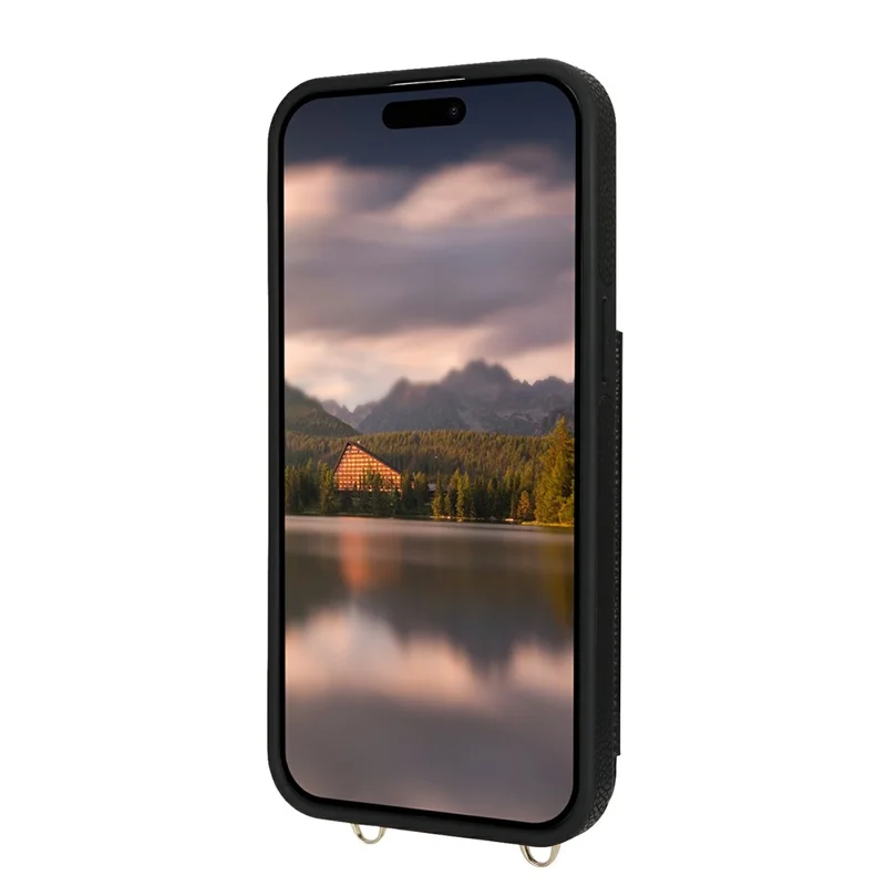 For iPhone 15 Case with Card Holder, Kickstand, RFID Blocking PU+TPU Phone Back Cover - Black