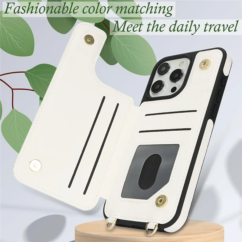 Etui do iPhone 14 Pro Max z uchwytem na kartę, podstawką, blokadą RFID, tyłem z tworzywa PU+TPU – Biały