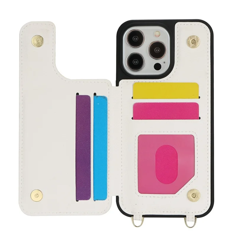 Etui do iPhone 14 Pro Max z uchwytem na kartę, podstawką, blokadą RFID, tyłem z tworzywa PU+TPU – Biały