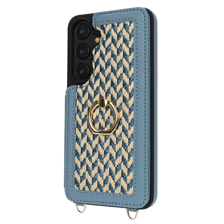 For Samsung Galaxy S24+ Case with Card Holder, Kickstand, RFID Blocking PU+TPU Phone Back Cover - Blue