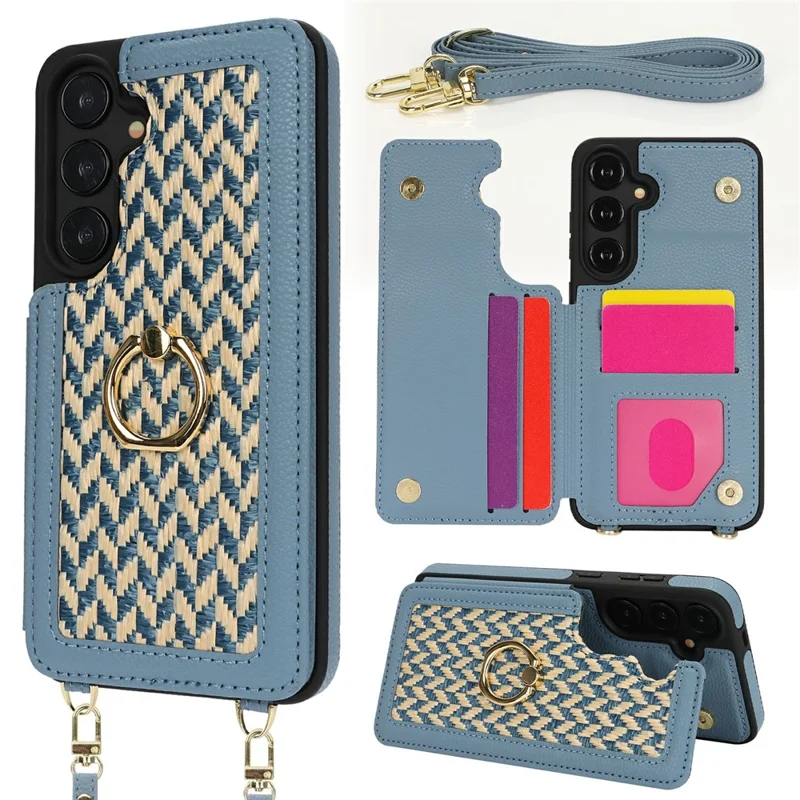 For Samsung Galaxy A55 5G Case with Card Holder, Kickstand, RFID Blocking PU+TPU Phone Back Cover - Blue