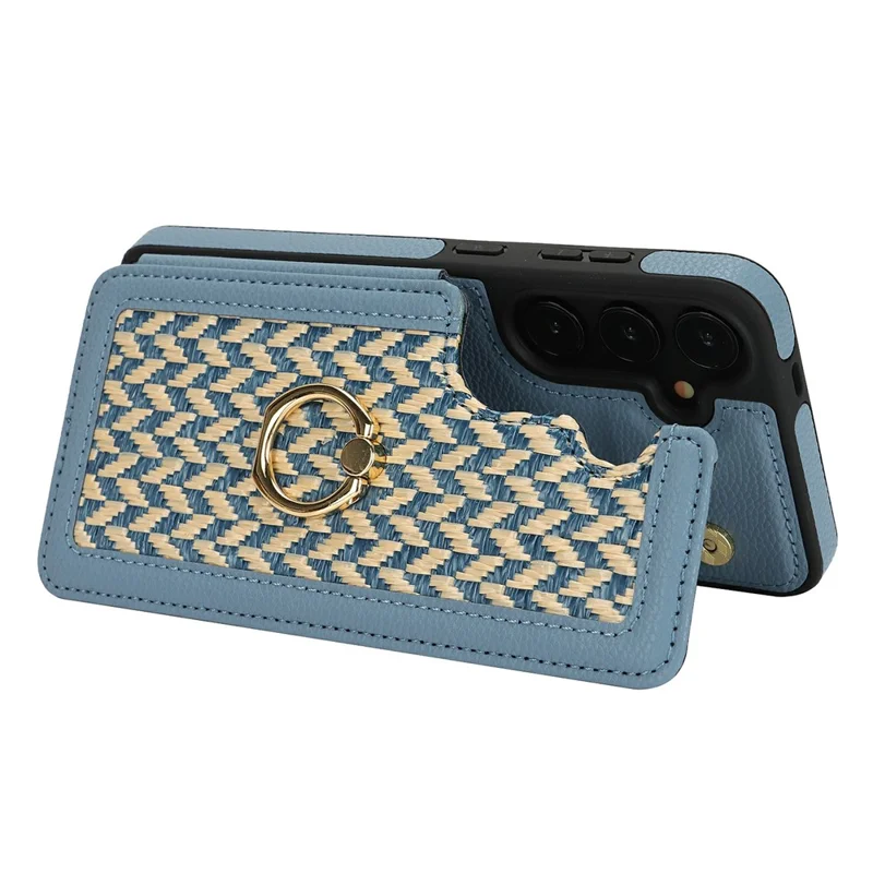 For Samsung Galaxy A35 5G Case with Card Holder, Kickstand, RFID Blocking PU+TPU Phone Back Cover - Blue