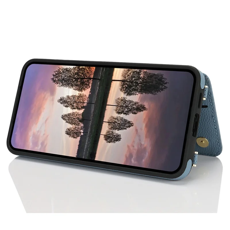 For Samsung Galaxy A35 5G Case with Card Holder, Kickstand, RFID Blocking PU+TPU Phone Back Cover - Blue