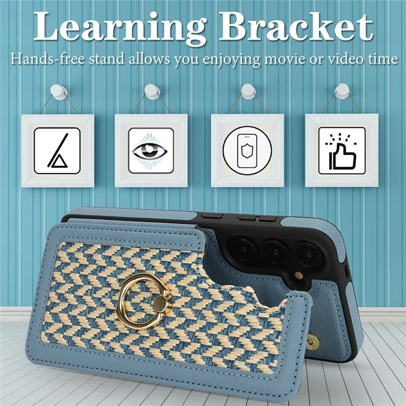 For Samsung Galaxy A35 5G Case with Card Holder, Kickstand, RFID Blocking PU+TPU Phone Back Cover - Blue