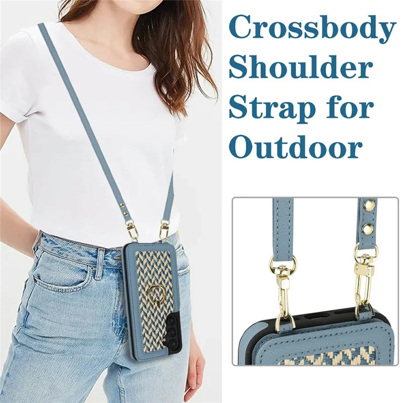 For Samsung Galaxy A35 5G Case with Card Holder, Kickstand, RFID Blocking PU+TPU Phone Back Cover - Blue