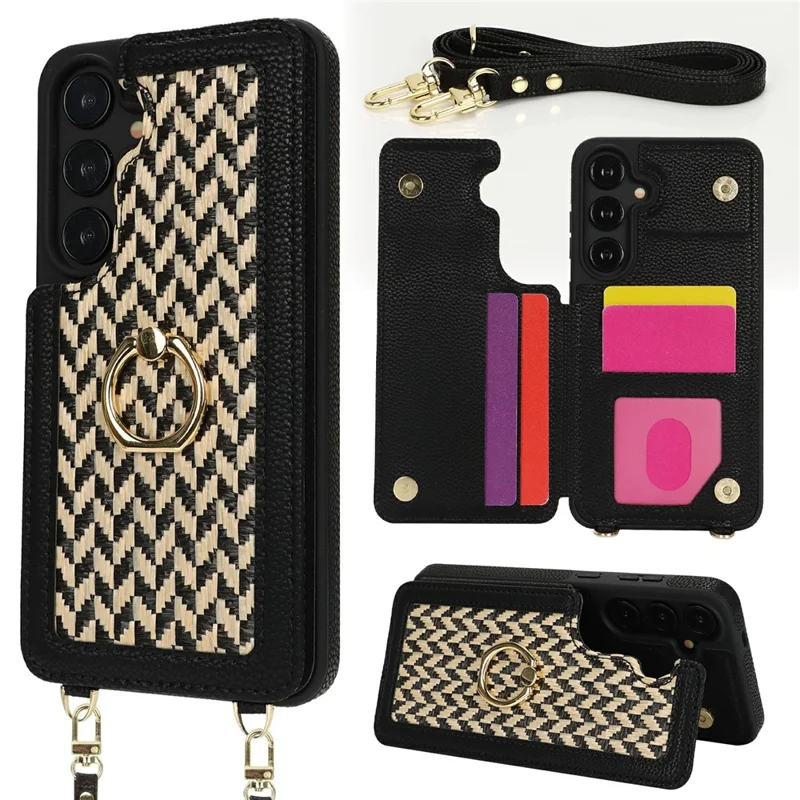 For Samsung Galaxy A35 5G Case with Card Holder, Kickstand, RFID Blocking PU+TPU Phone Back Cover - Black
