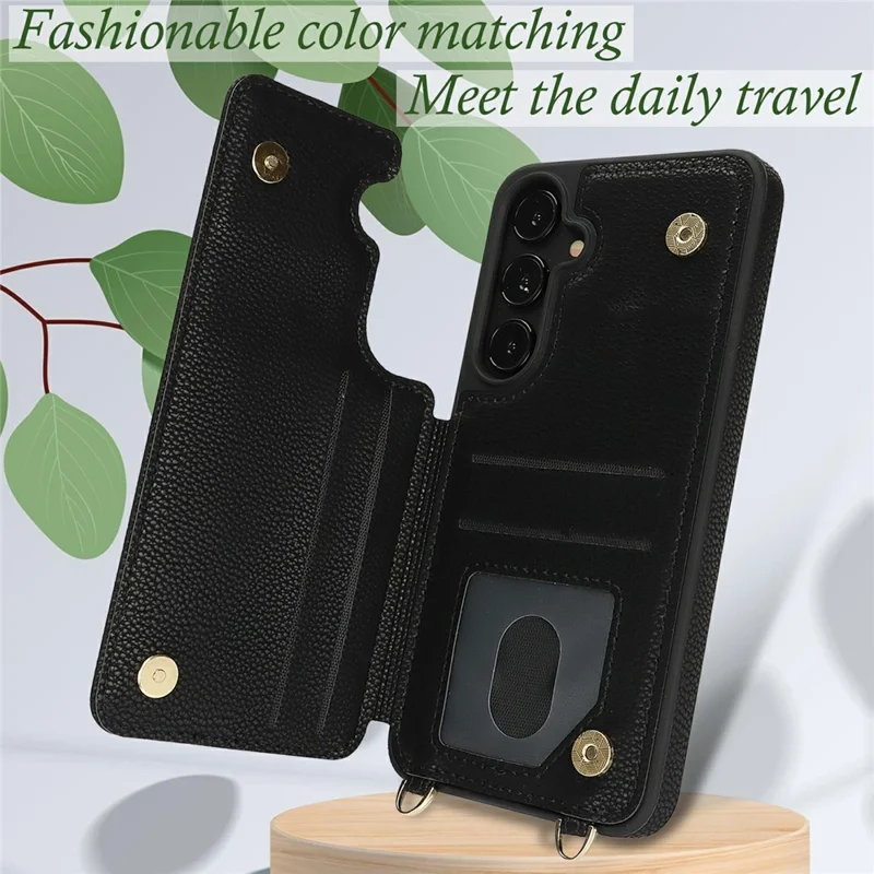 For Samsung Galaxy A35 5G Case with Card Holder, Kickstand, RFID Blocking PU+TPU Phone Back Cover - Black