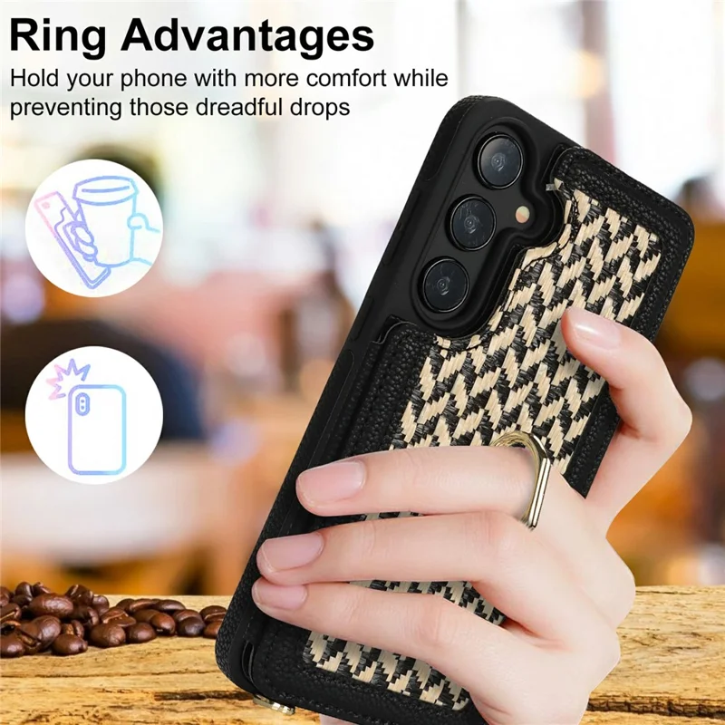For Samsung Galaxy A35 5G Case with Card Holder, Kickstand, RFID Blocking PU+TPU Phone Back Cover - Black
