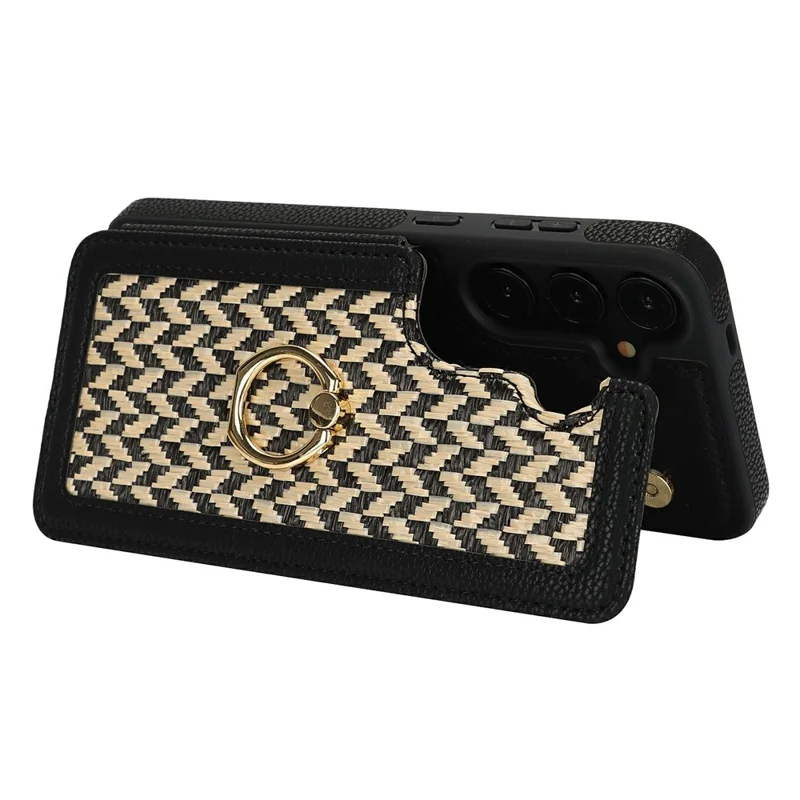 For Samsung Galaxy A35 5G Case with Card Holder, Kickstand, RFID Blocking PU+TPU Phone Back Cover - Black