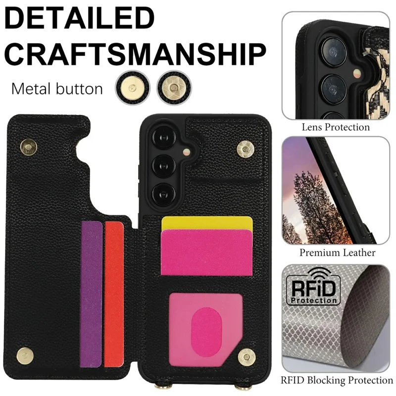 For Samsung Galaxy A35 5G Case with Card Holder, Kickstand, RFID Blocking PU+TPU Phone Back Cover - Black