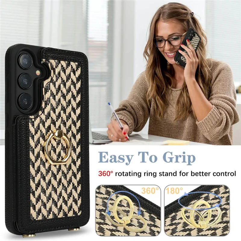 For Samsung Galaxy A35 5G Case with Card Holder, Kickstand, RFID Blocking PU+TPU Phone Back Cover - Black