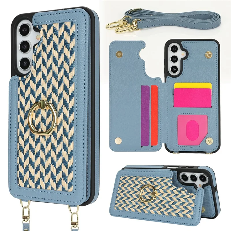 For Samsung Galaxy A15 5G  /  4G Case with Card Holder, Kickstand, RFID Blocking PU+TPU Phone Back Cover - Blue