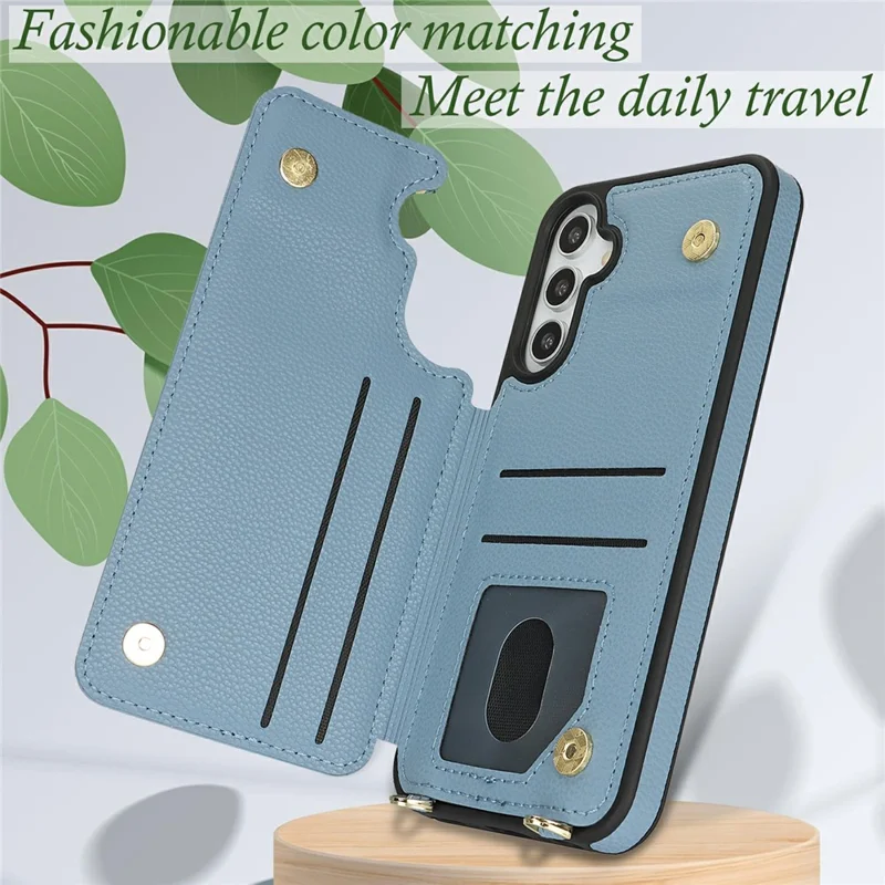 For Samsung Galaxy A15 5G  /  4G Case with Card Holder, Kickstand, RFID Blocking PU+TPU Phone Back Cover - Blue