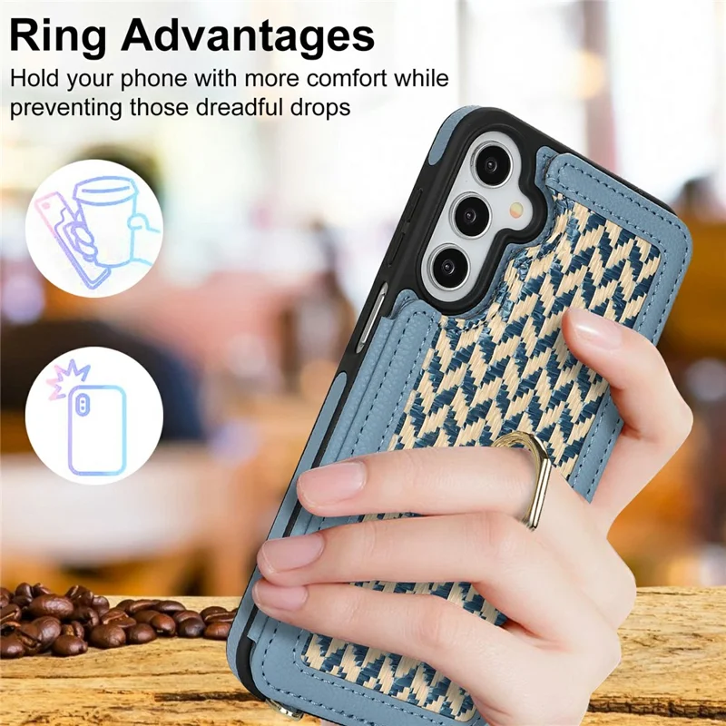 For Samsung Galaxy A15 5G  /  4G Case with Card Holder, Kickstand, RFID Blocking PU+TPU Phone Back Cover - Blue