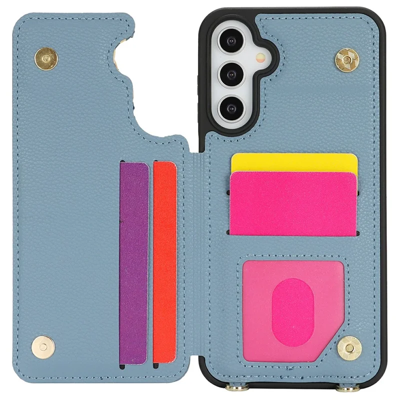 For Samsung Galaxy A15 5G  /  4G Case with Card Holder, Kickstand, RFID Blocking PU+TPU Phone Back Cover - Blue