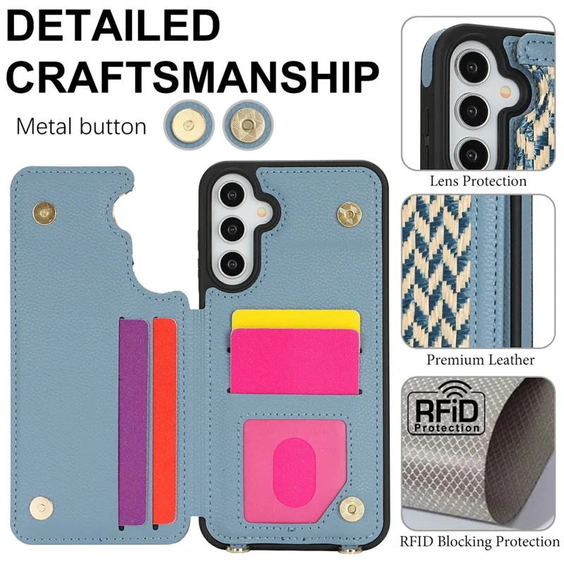 For Samsung Galaxy A15 5G  /  4G Case with Card Holder, Kickstand, RFID Blocking PU+TPU Phone Back Cover - Blue