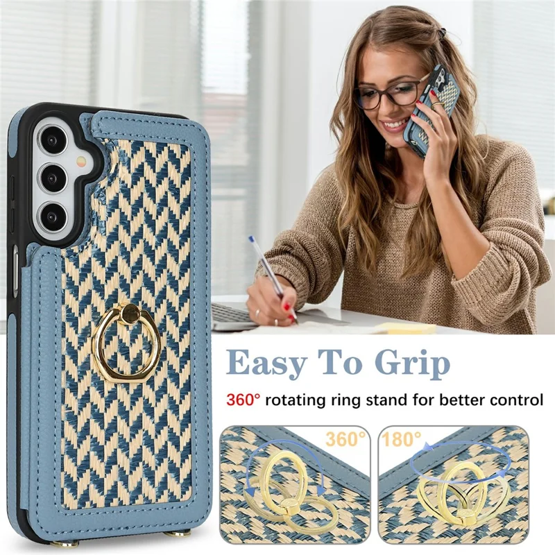 For Samsung Galaxy A15 5G  /  4G Case with Card Holder, Kickstand, RFID Blocking PU+TPU Phone Back Cover - Blue