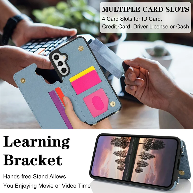 For Samsung Galaxy A15 5G  /  4G Case with Card Holder, Kickstand, RFID Blocking PU+TPU Phone Back Cover - Blue