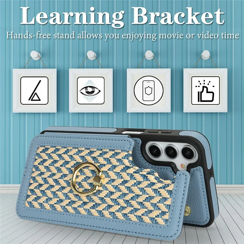 For Samsung Galaxy A15 5G  /  4G Case with Card Holder, Kickstand, RFID Blocking PU+TPU Phone Back Cover - Blue