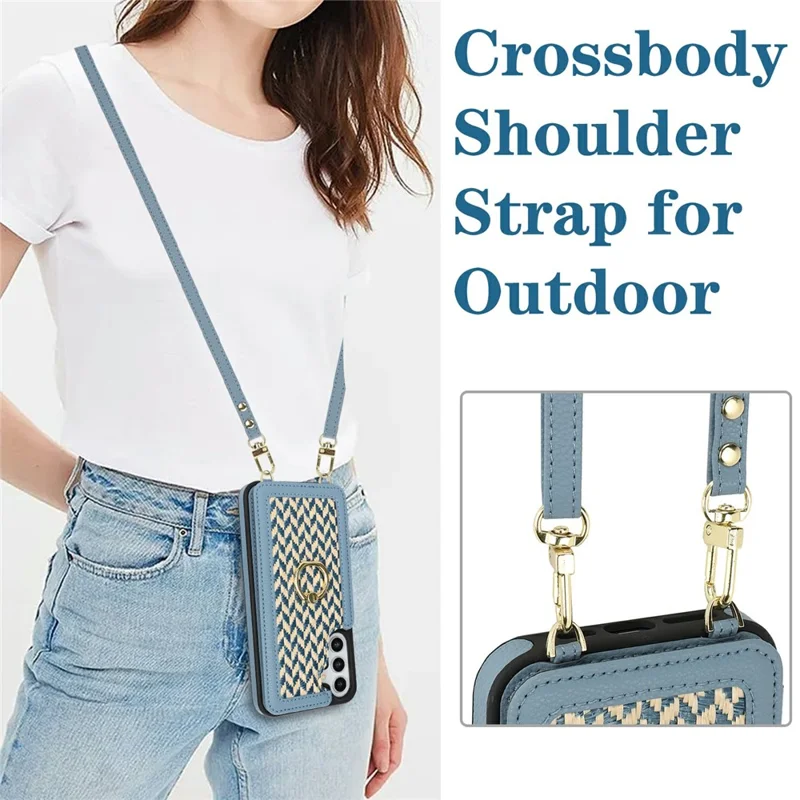 For Samsung Galaxy A15 5G  /  4G Case with Card Holder, Kickstand, RFID Blocking PU+TPU Phone Back Cover - Blue