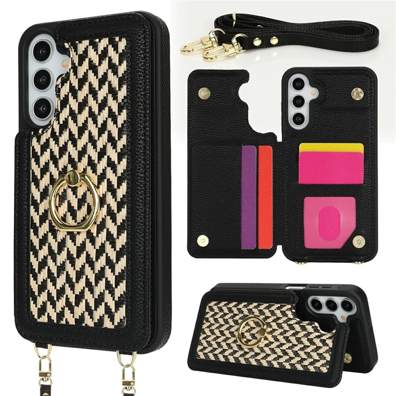 For Samsung Galaxy A15 5G  /  4G Case with Card Holder, Kickstand, RFID Blocking PU+TPU Phone Back Cover - Black
