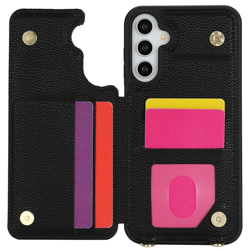 For Samsung Galaxy A15 5G  /  4G Case with Card Holder, Kickstand, RFID Blocking PU+TPU Phone Back Cover - Black