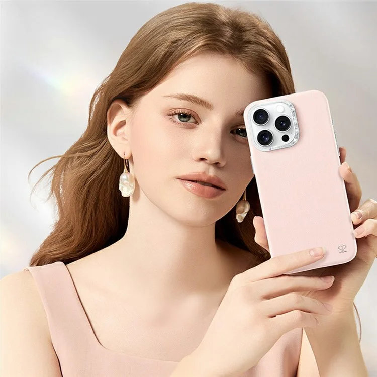 PYNANA PN-16F2 For iPhone 16 Pro Back Cover Compatible with MagSafe PC+PU Leather Phone Case - Pink
