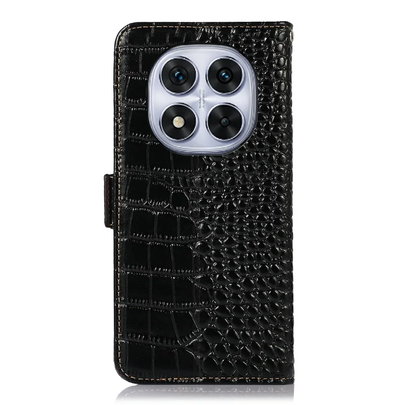 Til Xiaomi Redmi Note 14 Pro 5G / Poco X7 5G Task Crocodilestruktur Ægte Nødkalvlæder Telefonwallet Cover - Sort